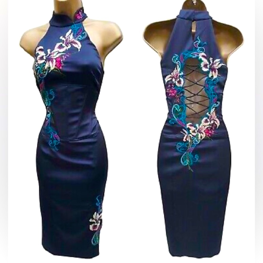 Karen Millen Oriental Floral Embroidered Corset Dress Backless UK10 US6 RARE
